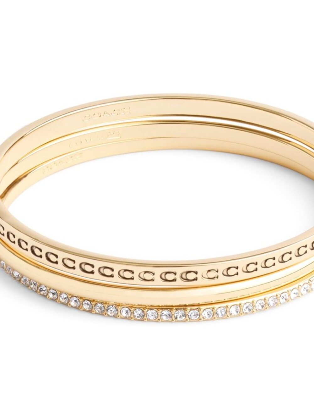 Women's, Signature Quilted Heart Bangle Set, Crystal/Gold, One Size - Picture 1 of 4